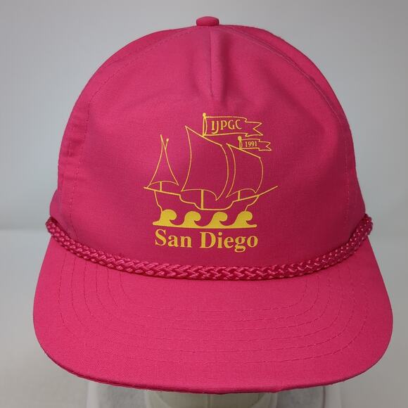 San Diego Slideback Rope Hat Pink One Size Adjustable Vent Holes Outdoor Vintage - Picture 2 of 9